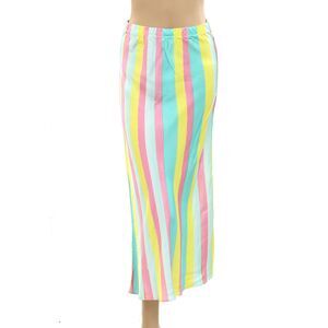 Kerri Rosenthal Striped Printed Midi Skirt Pull On High Waisted XS NEW 285041